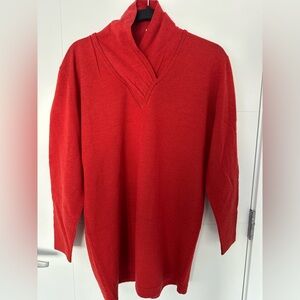 Rare Vintage Ports International Red Virgin Wool Sweater Shawl Collar Size S